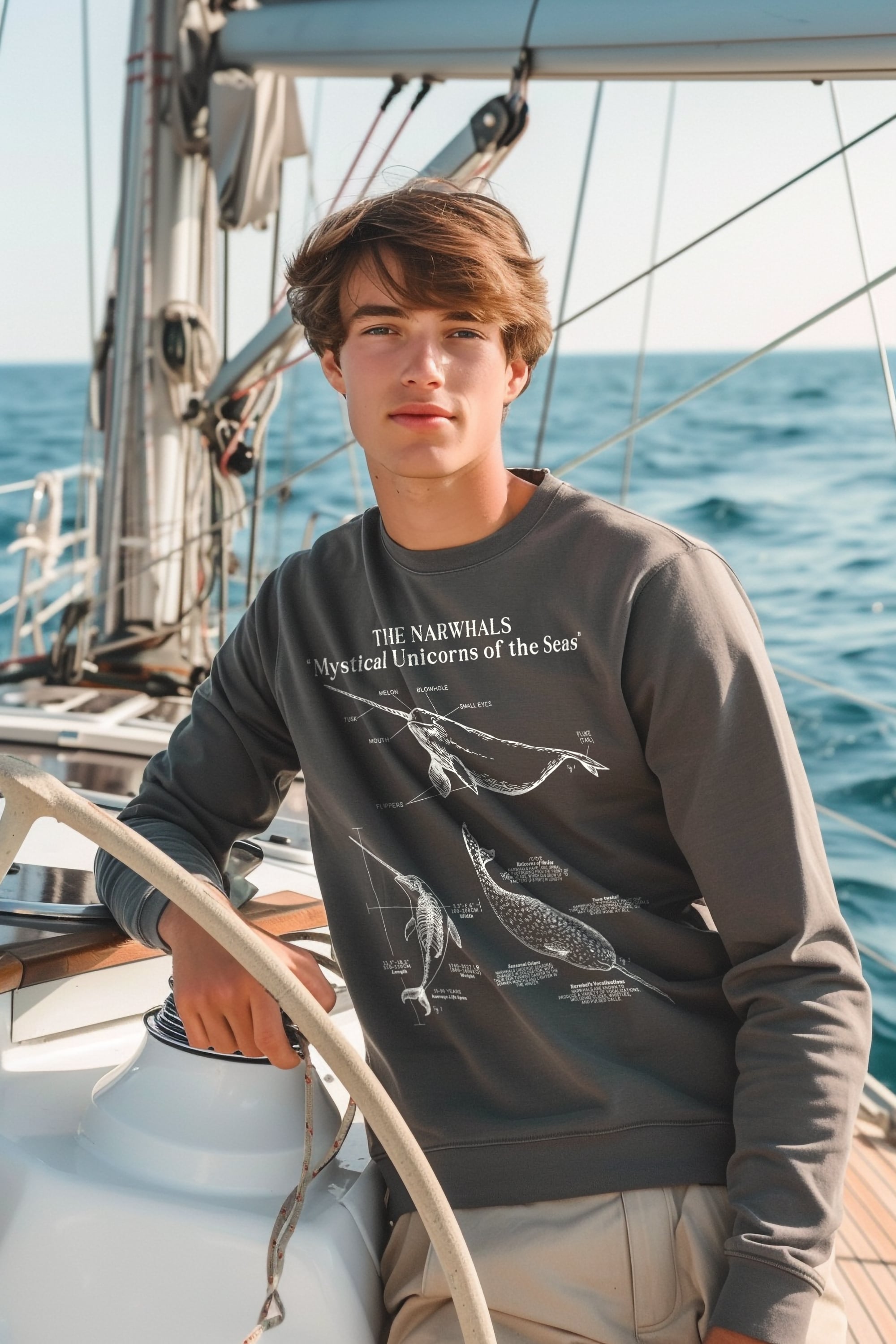 Narwhal Anatomy Sweatshirt: Statement Pullover for Surfers and Scuba Divers - Sweatshirt - Chromatic Safari - Blue Jean - S