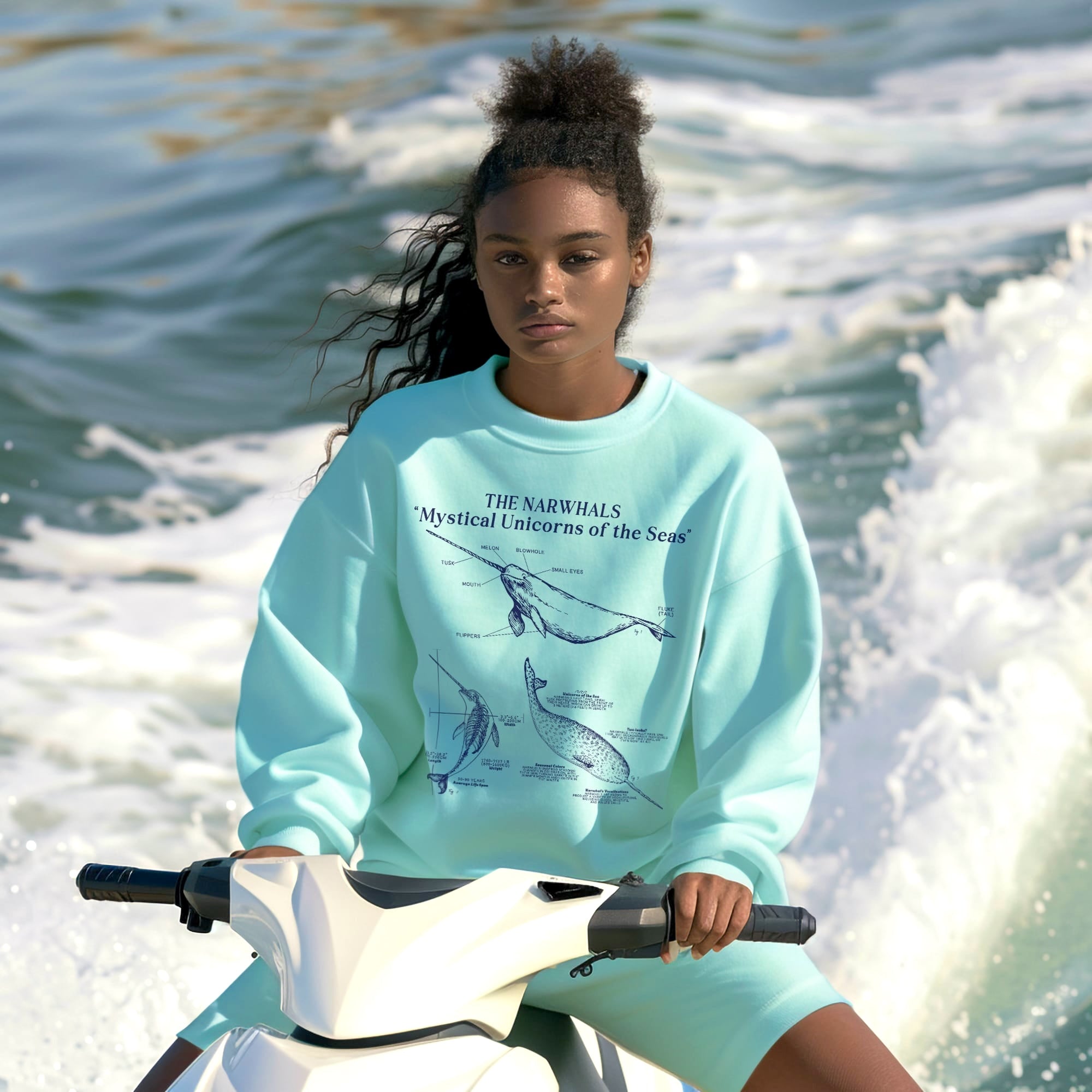 Narwhal Anatomy Sweatshirt: Statement Pullover for Surfers and Scuba Divers - Sweatshirt - Chromatic Safari - Blue Jean - S