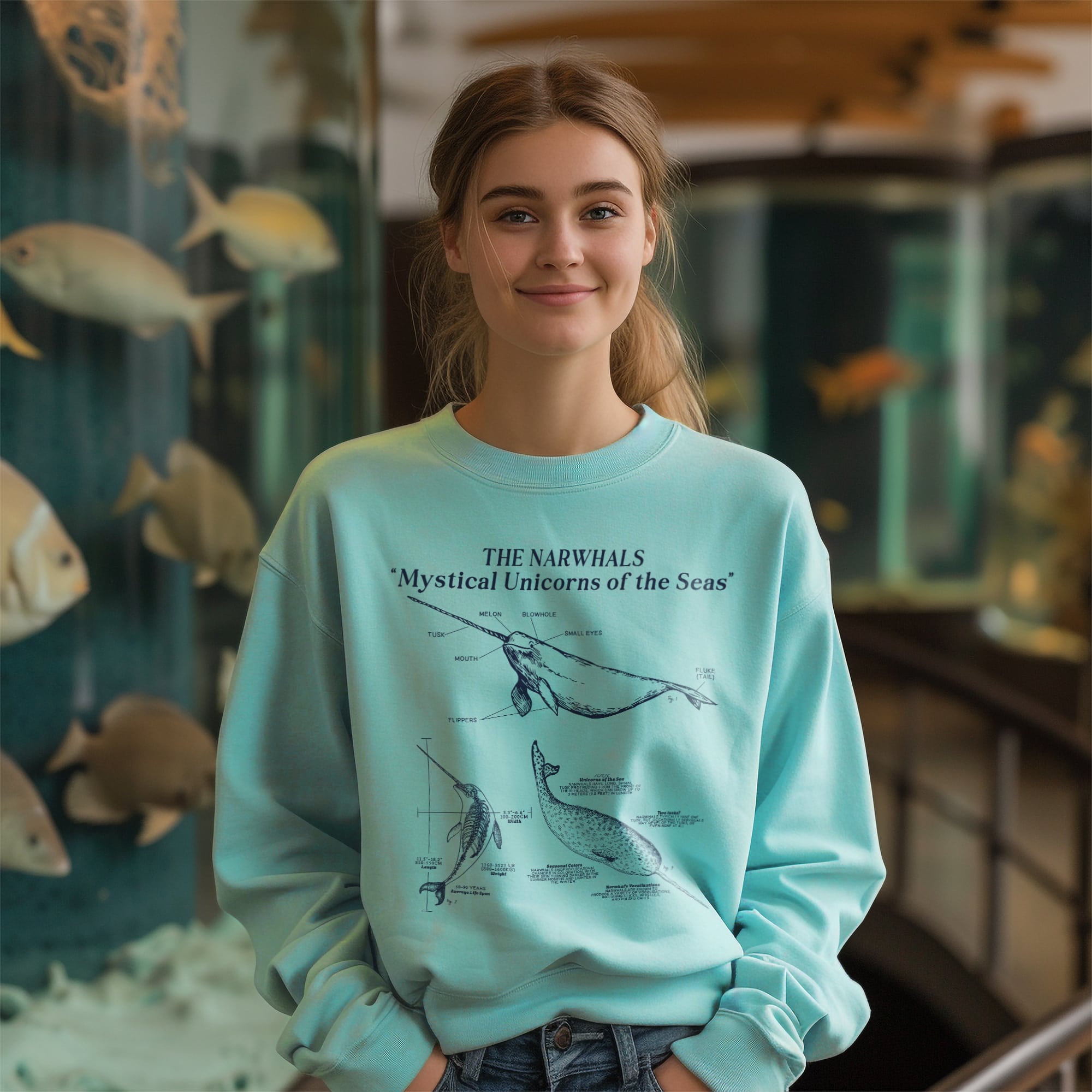 Narwhal Anatomy Sweatshirt: Statement Pullover for Surfers and Scuba Divers - Sweatshirt - Chromatic Safari - Blue Jean - S