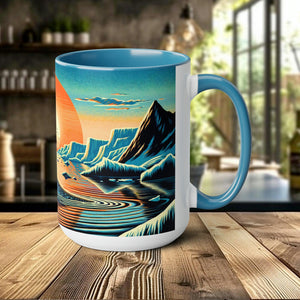 Narwhal Mug Woodcut Design Ceramic | Eco-Conscious Ocean-Themed Drinkware | Perfect Gift for Sea Life Enthusiasts and Activists - Chromatic Safari - Light Blue -