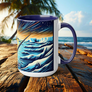 Narwhal Mug Woodcut Illustration | Artistic Ocean Themed Coffee Cup | Unique Gift for Marine Animal Lovers and Eco Advocates - Chromatic Safari - Blue -