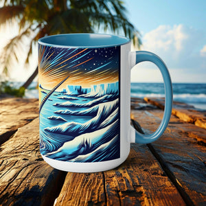 Narwhal Mug Woodcut Illustration | Artistic Ocean Themed Coffee Cup | Unique Gift for Marine Animal Lovers and Eco Advocates - Chromatic Safari - Light Blue -