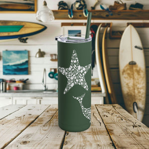 Ocean Conservation 20oz Tumbler with Straw, Unique Starfish, Manta Ray & Blue Whale Design - Eco-Friendly, Reusable, Gift for Surfer - Mug - Chromatic Safari - Dusty Blue - 20oz