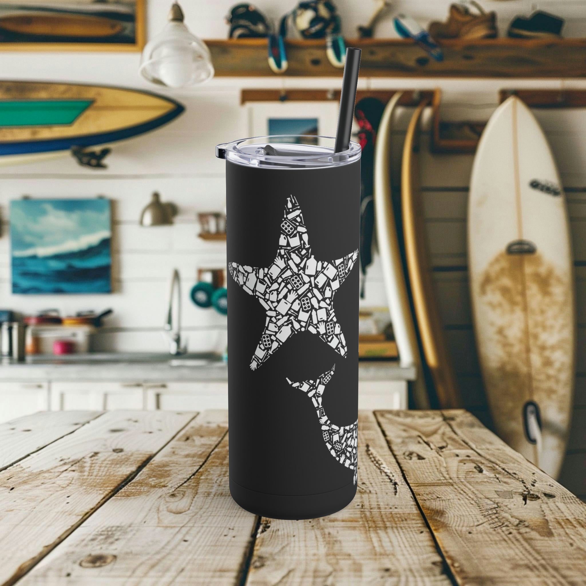 Ocean Conservation 20oz Tumbler with Straw, Unique Starfish, Manta Ray & Blue Whale Design - Eco-Friendly, Reusable, Gift for Surfer - Mug - Chromatic Safari - Dusty Blue - 20oz