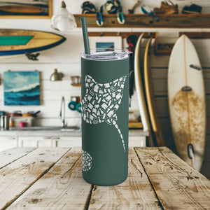 Ocean Conservation 20oz Tumbler with Straw, Unique Starfish, Manta Ray & Blue Whale Design - Eco-Friendly, Reusable, Gift for Surfer - Mug - Chromatic Safari - Dusty Blue - 20oz