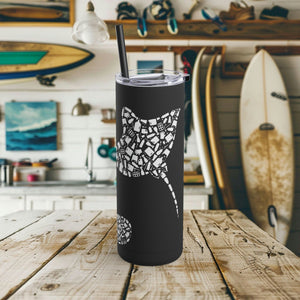 Ocean Conservation 20oz Tumbler with Straw, Unique Starfish, Manta Ray & Blue Whale Design - Eco-Friendly, Reusable, Gift for Surfer - Mug - Chromatic Safari - Dusty Blue - 20oz