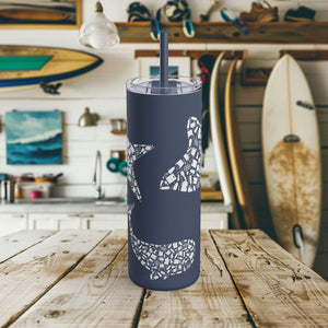 Ocean Conservation 20oz Tumbler with Straw, Unique Starfish, Manta Ray & Blue Whale Design - Eco-Friendly, Reusable, Gift for Surfer - Mug - Chromatic Safari - Indigo - 20oz