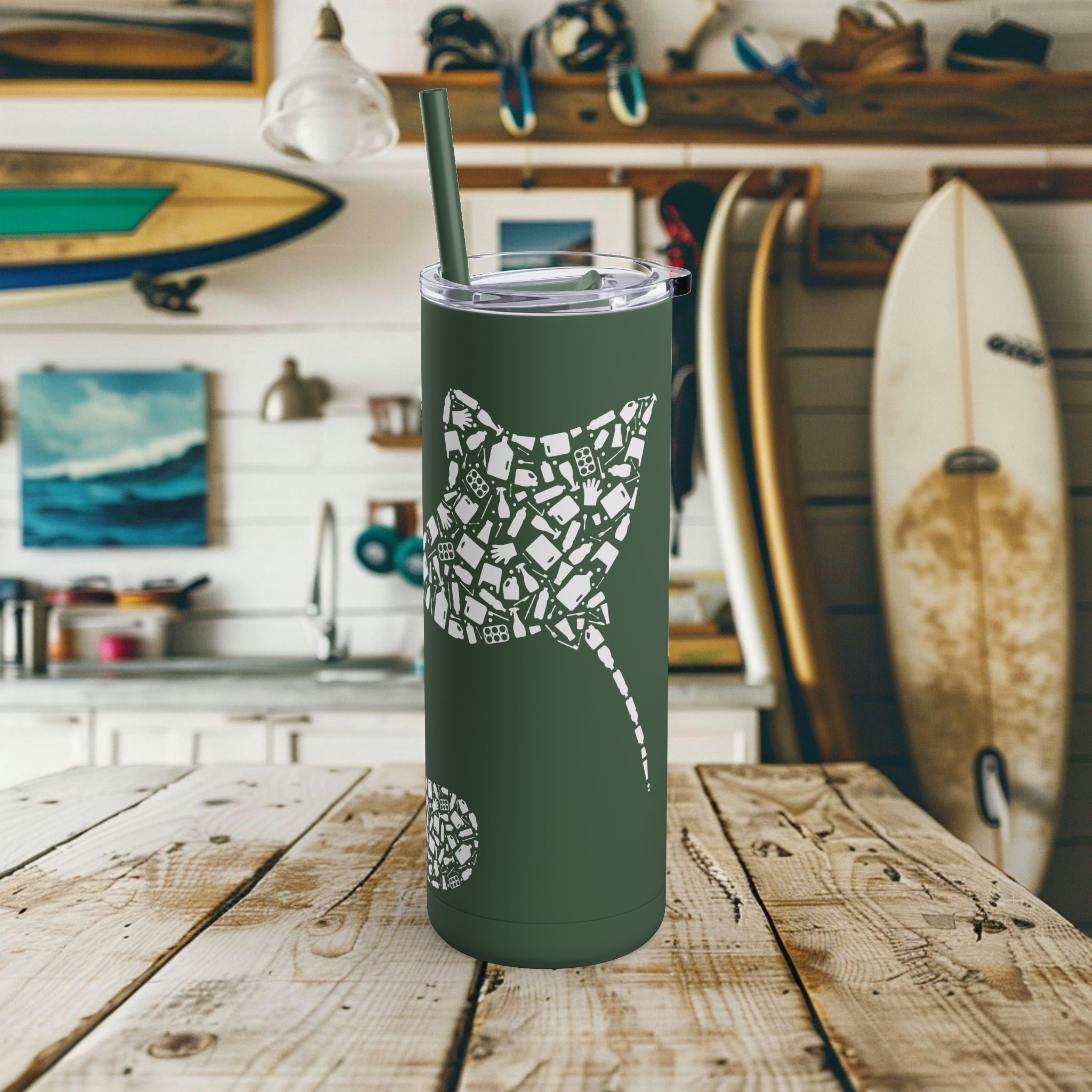 Ocean Conservation 20oz Tumbler with Straw, Unique Starfish, Manta Ray & Blue Whale Design - Eco-Friendly, Reusable, Gift for Surfer - Mug - Chromatic Safari - Dusty Blue - 20oz