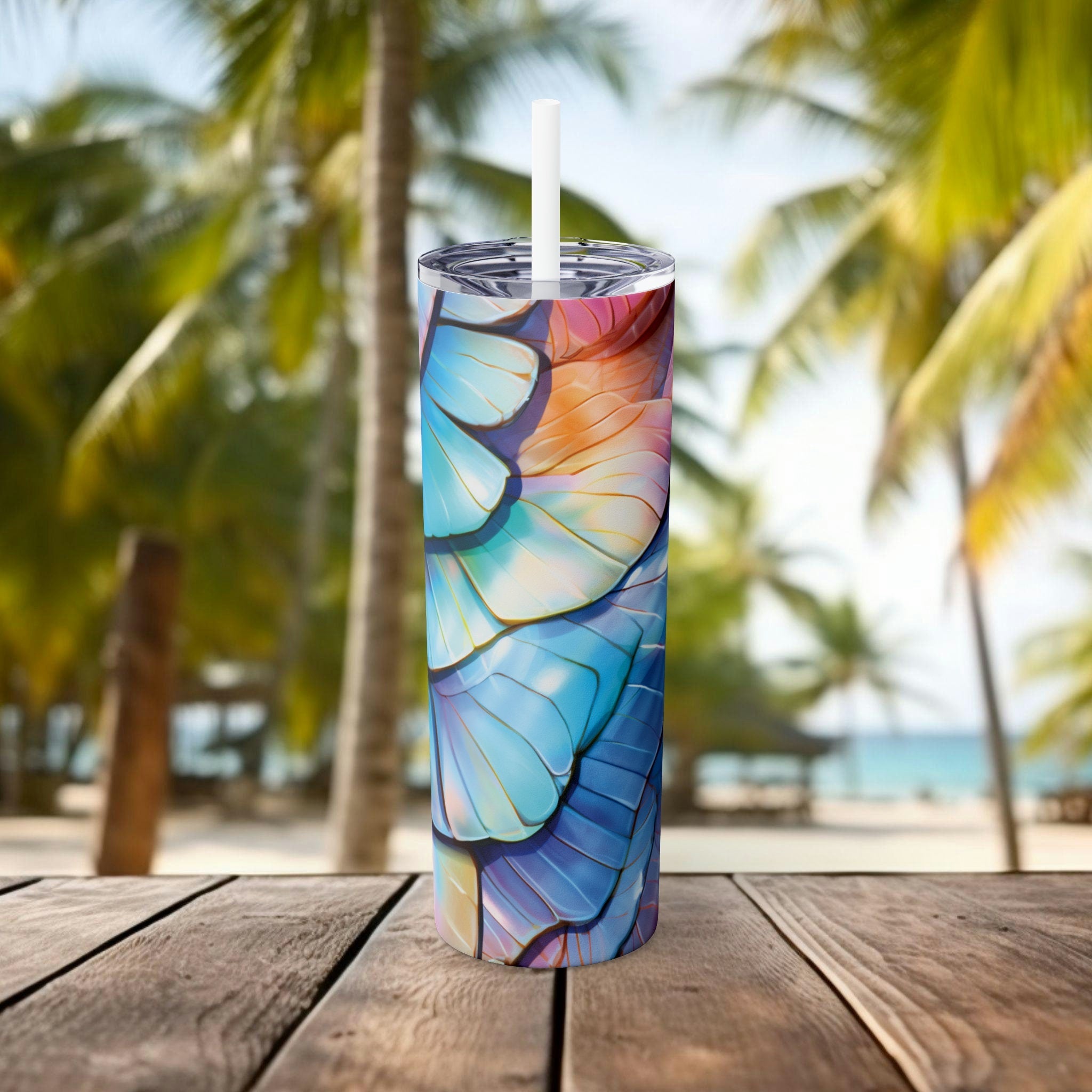 Ocean Conservationist 20 oz Skinny Tumbler Iridescent Mermaid Scale Eco Drinkware with Straw - Gift for Sealife Lovers Turtles Dragons - Chromatic Safari - -