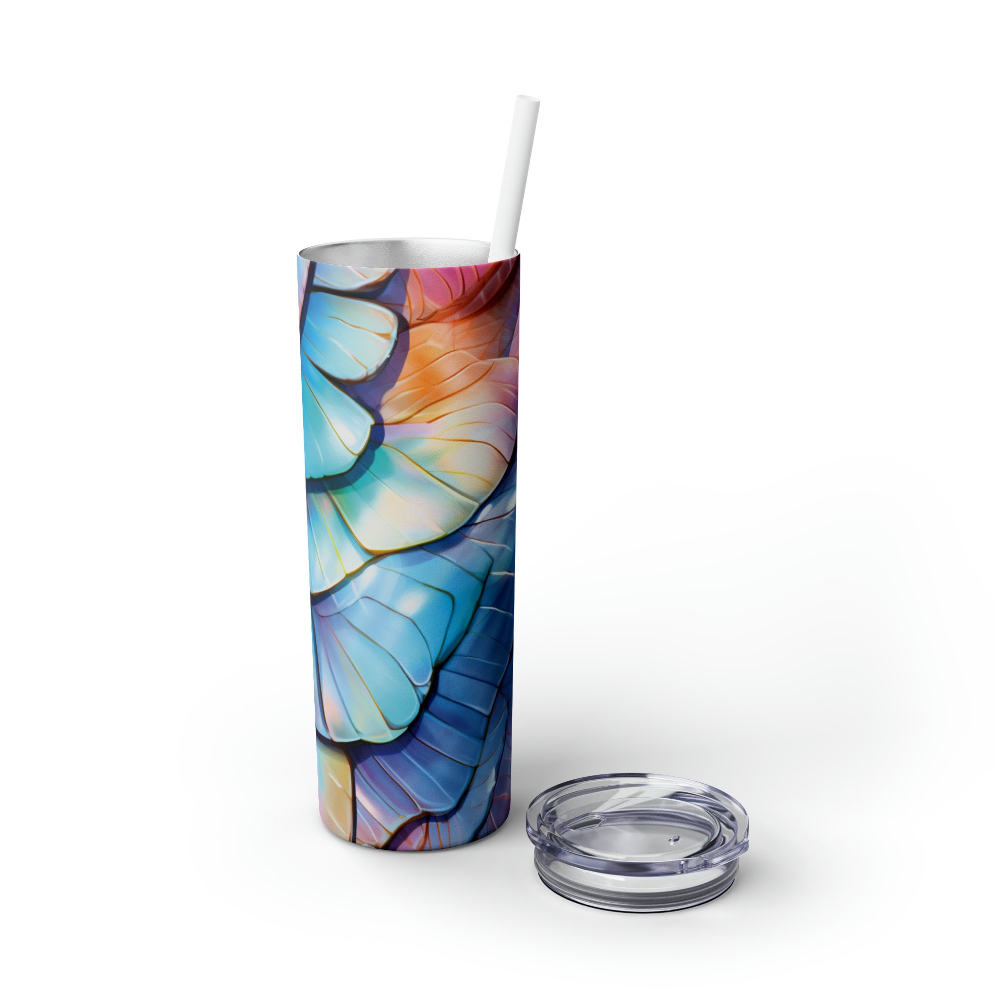 Ocean Conservationist 20 oz Skinny Tumbler Iridescent Mermaid Scale Eco Drinkware with Straw - Gift for Sealife Lovers Turtles Dragons - Chromatic Safari - -