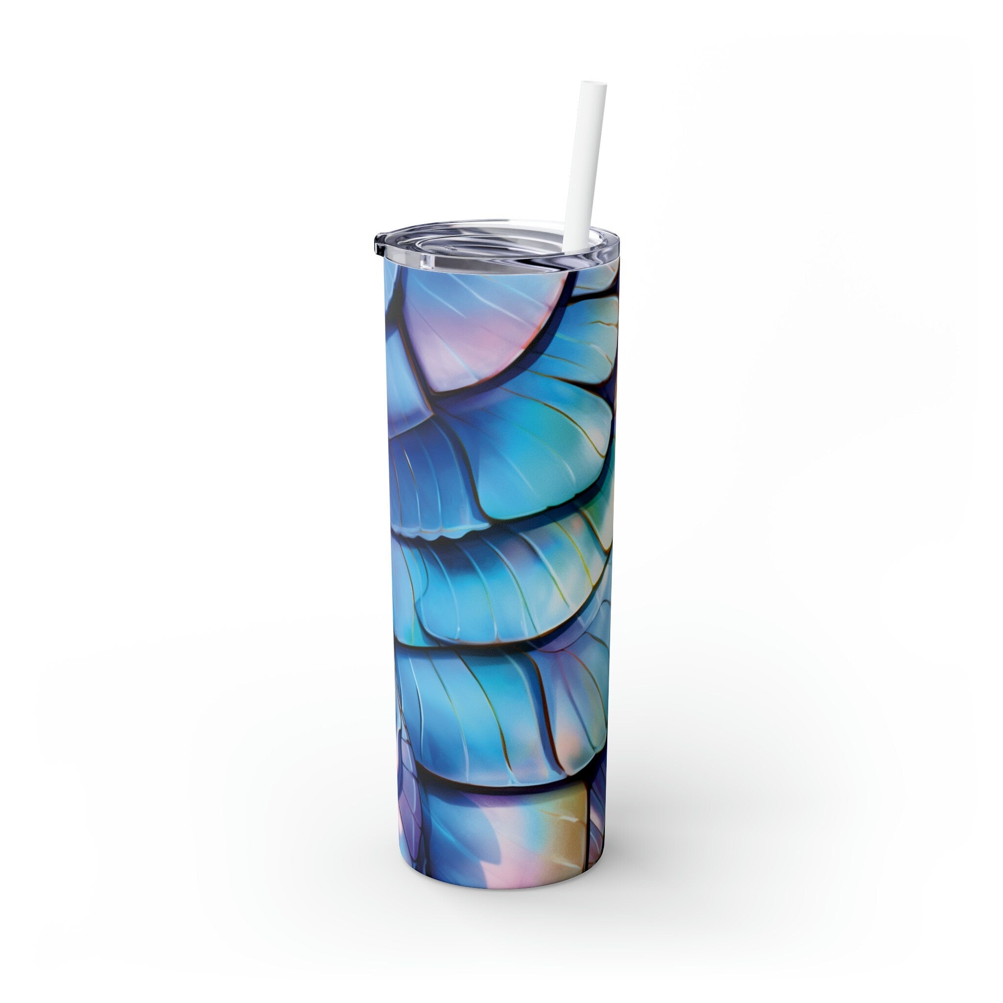 Ocean Conservationist 20 oz Skinny Tumbler Iridescent Mermaid Scale Eco Drinkware with Straw - Gift for Sealife Lovers Turtles Dragons - Chromatic Safari - -