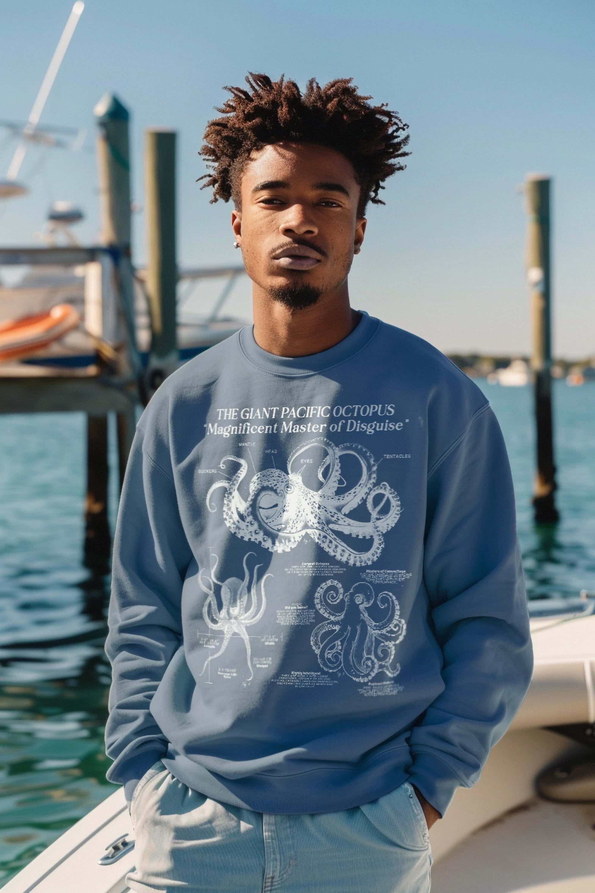 Octopus Anatomy Sweatshirt Pullover | Sea Creature Gift for Surfer | Luxury Comfort Colors Sweatshirt for Ocean Lovers & Science Enthusiasts - Sweatshirt - Chromatic Safari - Blue Jean - S