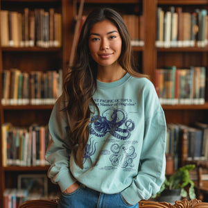 Octopus Anatomy Sweatshirt Pullover | Sea Creature Gift for Surfer | Luxury Comfort Colors Sweatshirt for Ocean Lovers & Science Enthusiasts - Sweatshirt - Chromatic Safari - Blue Jean - S