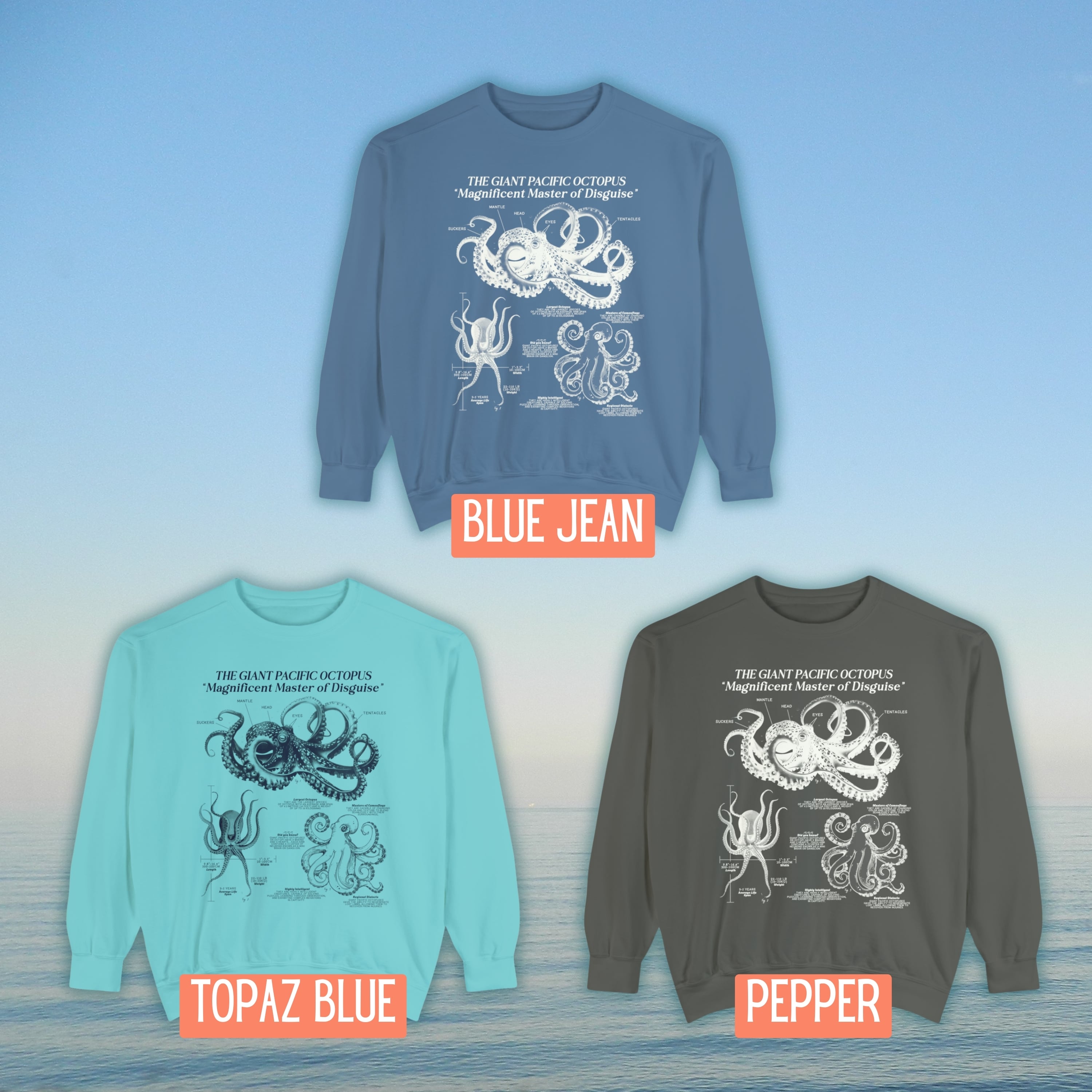 Octopus Anatomy Sweatshirt Pullover | Sea Creature Gift for Surfer | Luxury Comfort Colors Sweatshirt for Ocean Lovers & Science Enthusiasts - Sweatshirt - Chromatic Safari - Pepper - S