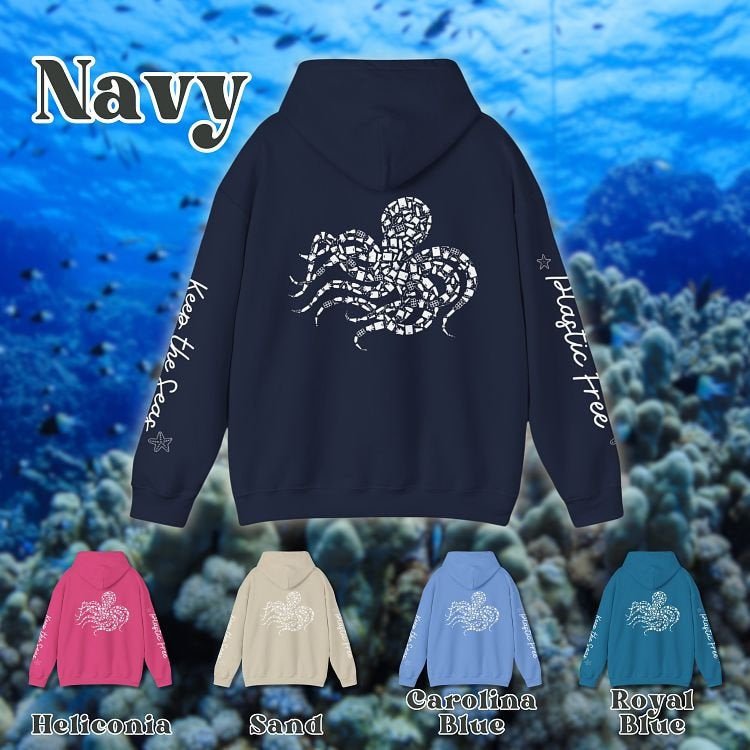 Octopus Design Hoodie: Eco-Friendly, Artistic Sweatshirt for Marine Life Enthusiasts, Perfect for Ocean Conservation Supporters - Chromatic Safari - Navy - S