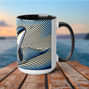 Orca Whale Mug - Op-Art Coffee Cup, Black and White Killer Whale Print, Gift for Fishing, Artistic Sea Animal Drinkware, Eco-Friendly - Mug - Chromatic Safari - 15oz - Blue