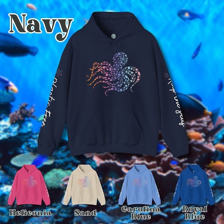 Rainbow Octopus Hoodie: Eco-Friendly, Artistic Sweatshirt for Marine Life Enthusiasts, Perfect for Ocean Conservation Supporters - Chromatic Safari - Carolina Blue - S