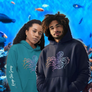 Rainbow Octopus Hoodie: Eco-Friendly, Artistic Sweatshirt for Marine Life Enthusiasts, Perfect for Ocean Conservation Supporters - Chromatic Safari - Navy - S