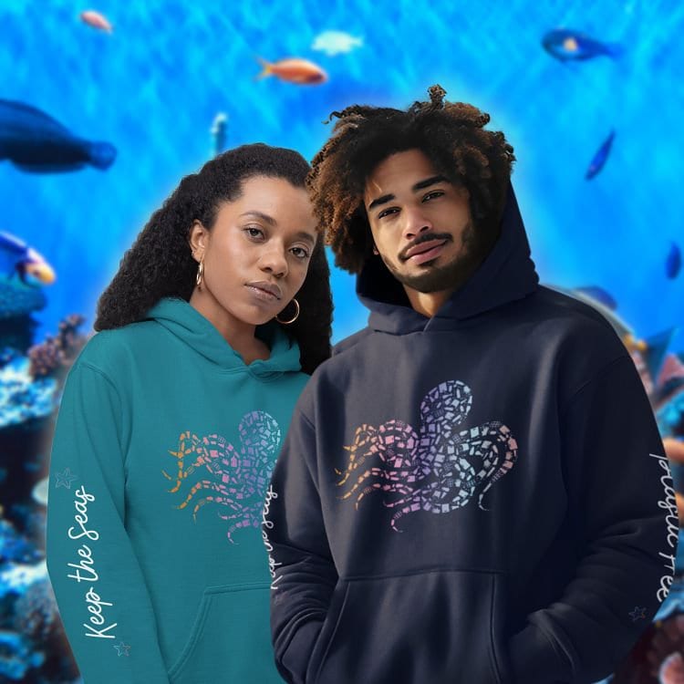 Rainbow Octopus Hoodie: Eco-Friendly, Artistic Sweatshirt for Marine Life Enthusiasts, Perfect for Ocean Conservation Supporters - Chromatic Safari - Navy - S