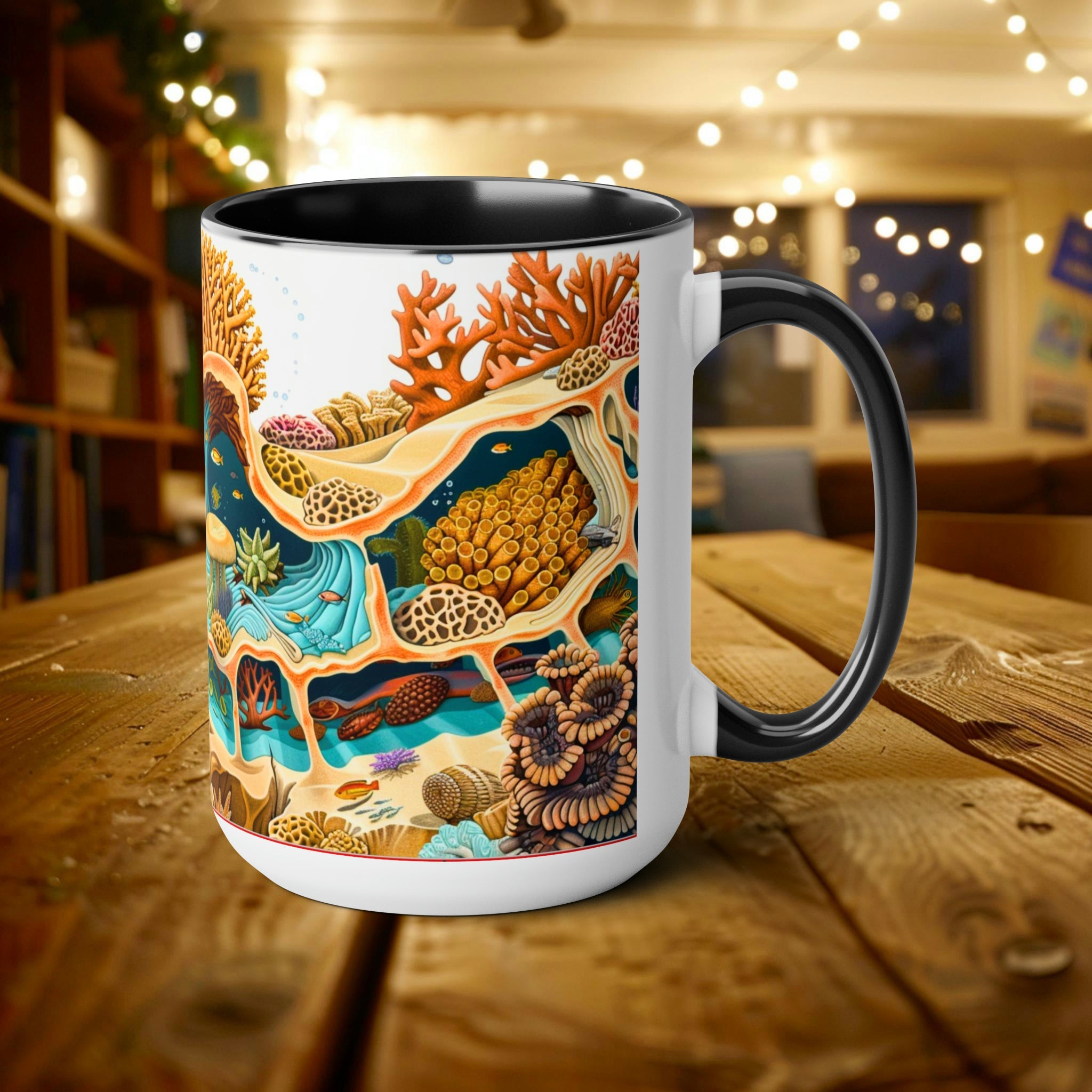 Retro Biology Book Coral Reef Design Mug - Eco-Friendly Ceramic Coffee Cup for Marine Biologists and Marine Biology Students - Mug - Chromatic Safari - 15oz - Light Blue