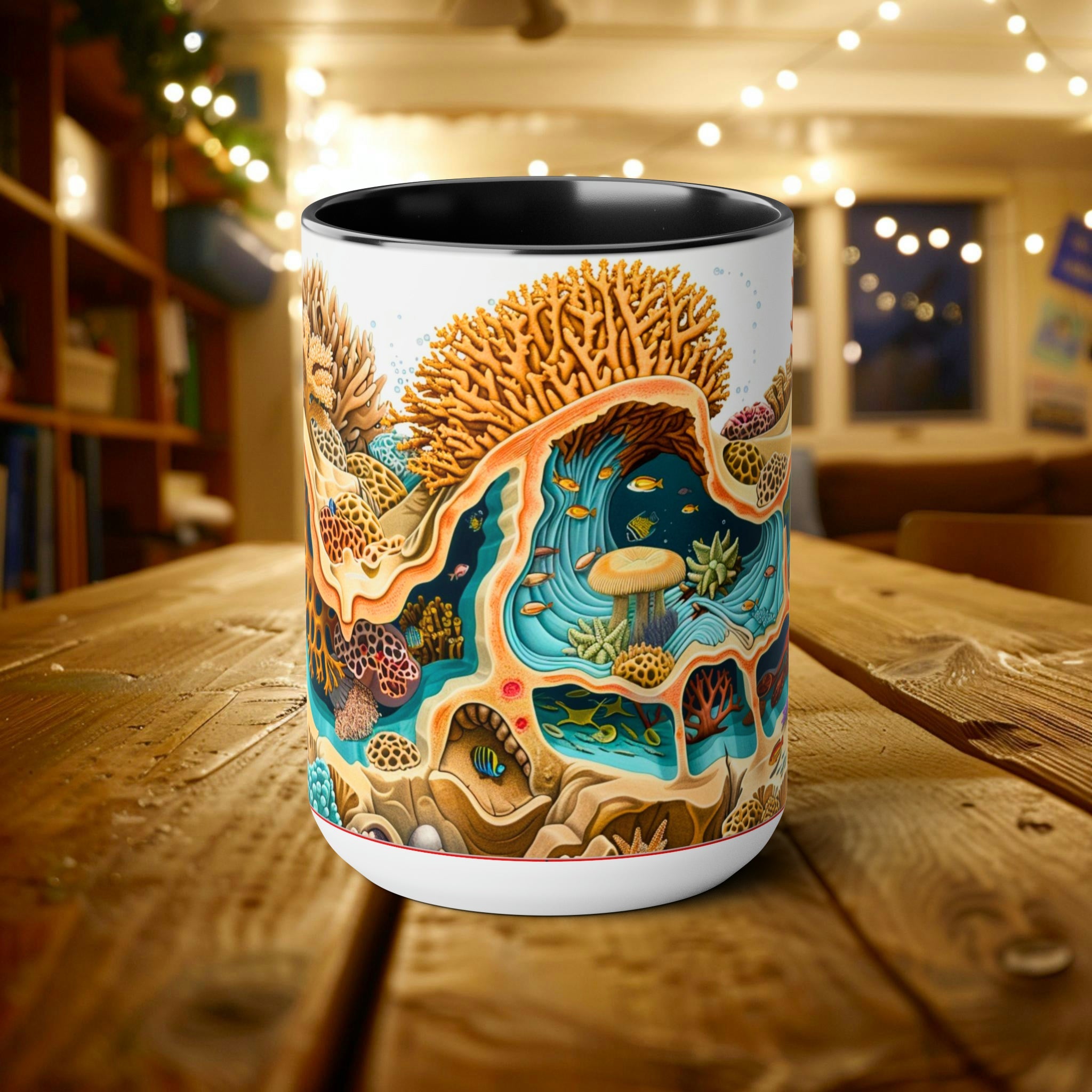 Retro Biology Book Coral Reef Design Mug - Eco-Friendly Ceramic Coffee Cup for Marine Biologists and Marine Biology Students - Mug - Chromatic Safari - 15oz - Light Blue