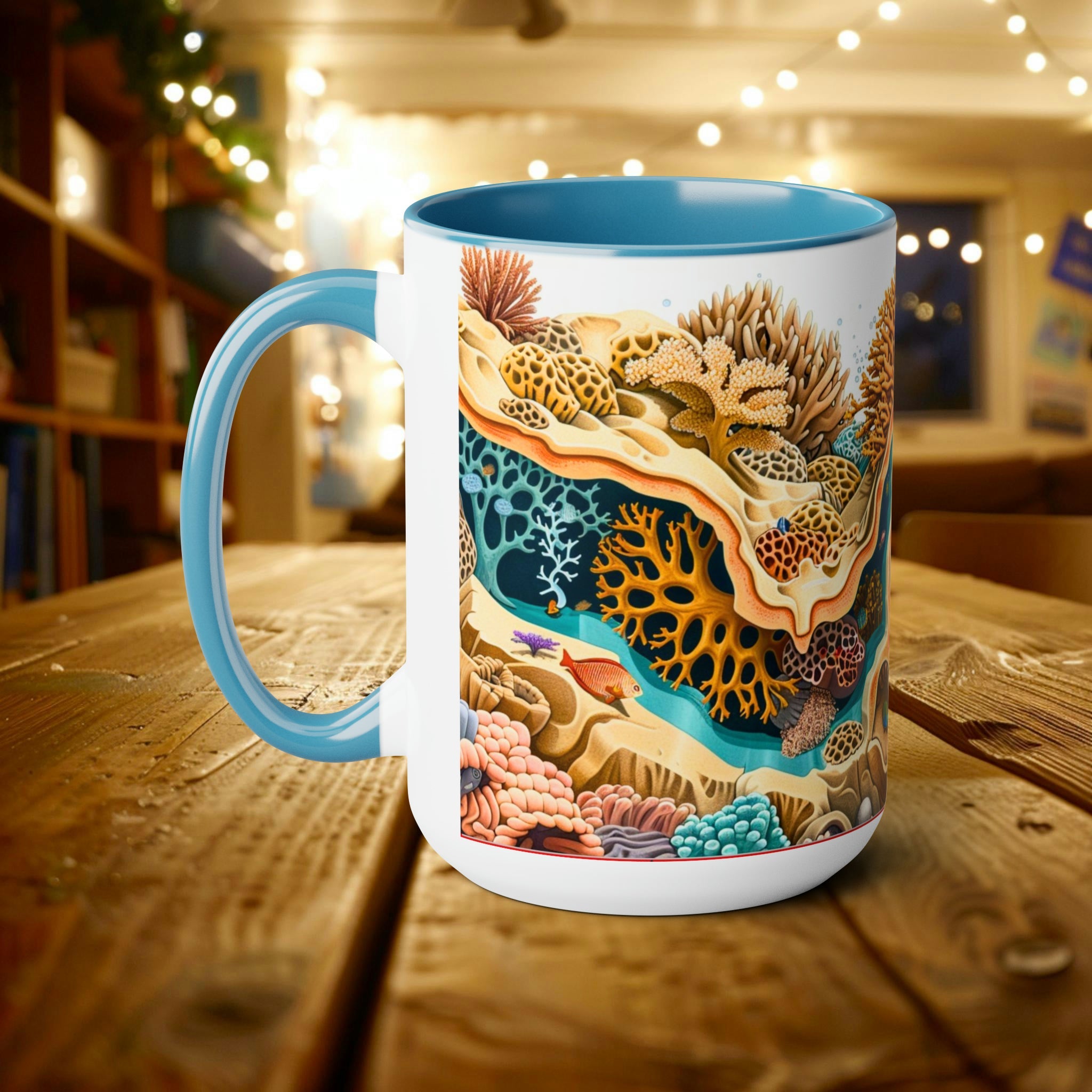 Retro Biology Book Coral Reef Design Mug - Eco-Friendly Ceramic Coffee Cup for Marine Biologists and Marine Biology Students - Mug - Chromatic Safari - 15oz - Light Blue