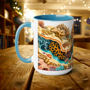 Retro Biology Book Coral Reef Design Mug - Eco-Friendly Ceramic Coffee Cup for Marine Biologists and Marine Biology Students - Mug - Chromatic Safari - 15oz - Light Blue