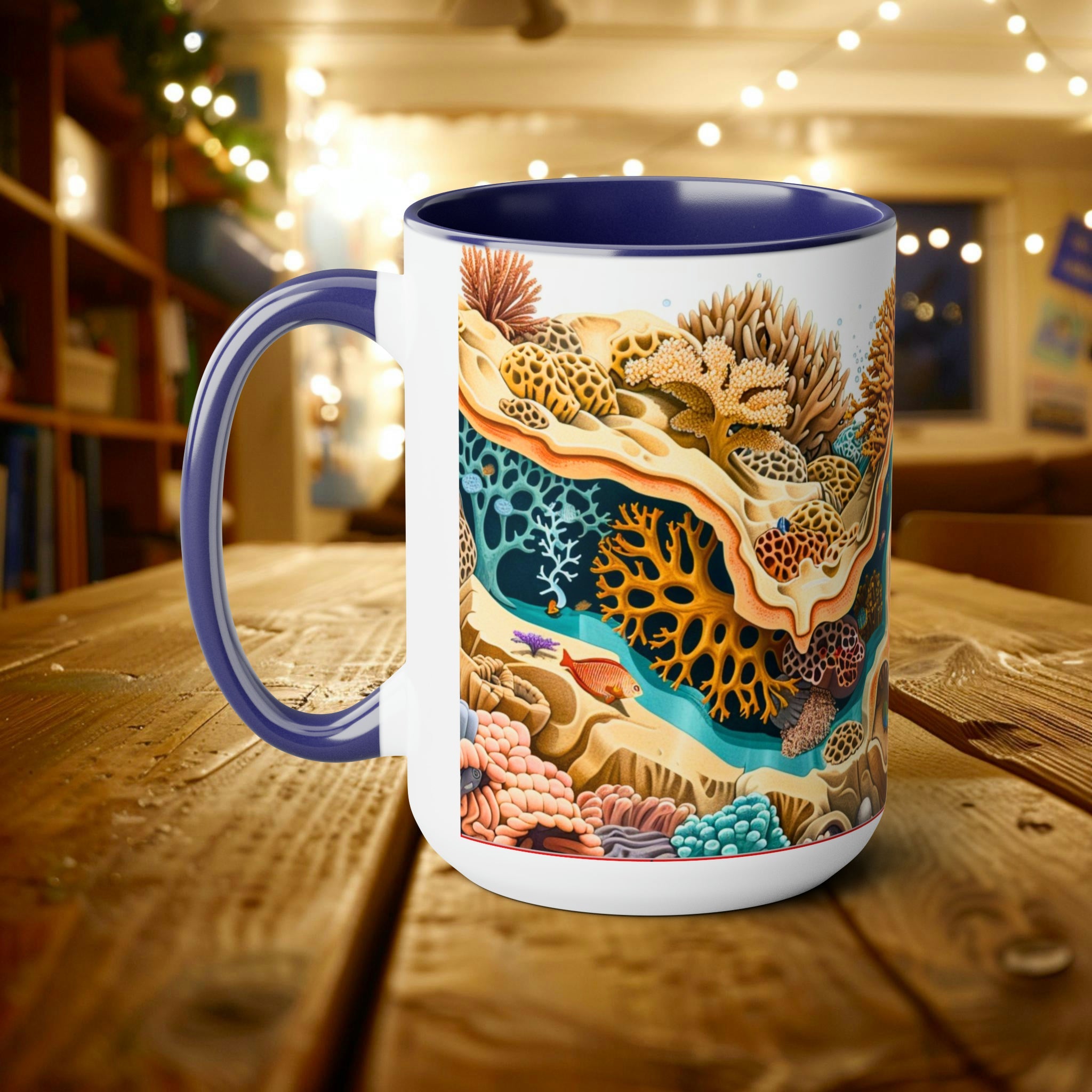 Retro Biology Book Coral Reef Design Mug - Eco-Friendly Ceramic Coffee Cup for Marine Biologists and Marine Biology Students - Mug - Chromatic Safari - 15oz - Blue