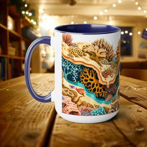 Retro Biology Book Coral Reef Design Mug - Eco-Friendly Ceramic Coffee Cup for Marine Biologists and Marine Biology Students - Mug - Chromatic Safari - 15oz - Blue