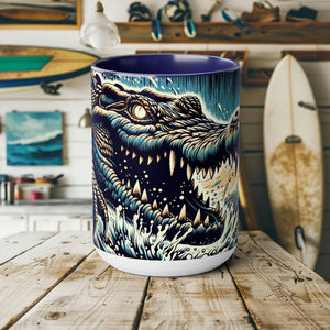 Saltwater Crocodile Mug - Unique Handcrafted Ceramic Coffee Cup Crocodile Design, Perfect Gift for Wildlife Enthusiasts - Mug - Chromatic Safari - 15oz - Blue