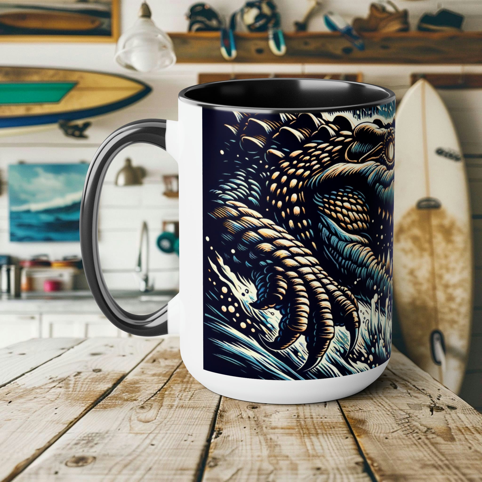 Saltwater Crocodile Mug - Unique Handcrafted Ceramic Coffee Cup Crocodile Design, Perfect Gift for Wildlife Enthusiasts - Mug - Chromatic Safari - 15oz - Light Blue