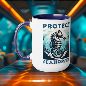 Seahorse Coffee Mug - Elegant Ocean-Themed Drinkware, Unique Handcrafted Nautical Sea Life Art Ceramic Cup Gifted Ocean - Chromatic Safari - Blue -