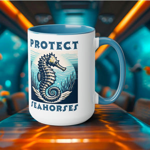 Seahorse Coffee Mug - Elegant Ocean-Themed Drinkware, Unique Handcrafted Nautical Sea Life Art Ceramic Cup Gifted Ocean - Chromatic Safari - Blue -