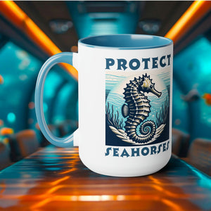 Seahorse Coffee Mug - Elegant Ocean-Themed Drinkware, Unique Handcrafted Nautical Sea Life Art Ceramic Cup Gifted Ocean - Chromatic Safari - Blue -