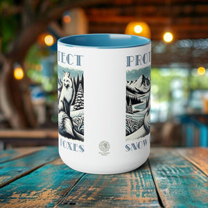 Snow Fox Mug - Handmade Ceramic Cup with Unique Woodcut Design, Enchanting Woodland Creature, Artistic Forest Animal Coffee Mug Gift - Chromatic Safari - Blue -