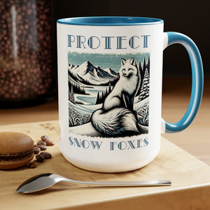 Snow Fox Mug - Handmade Ceramic Cup with Unique Woodcut Design, Enchanting Woodland Creature, Artistic Forest Animal Coffee Mug Gift - Chromatic Safari - Blue -