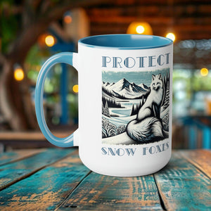 Snow Fox Mug - Handmade Ceramic Cup with Unique Woodcut Design, Enchanting Woodland Creature, Artistic Forest Animal Coffee Mug Gift - Chromatic Safari - Blue -