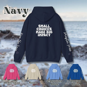 a navy hoodie with the words, small changes make big impact