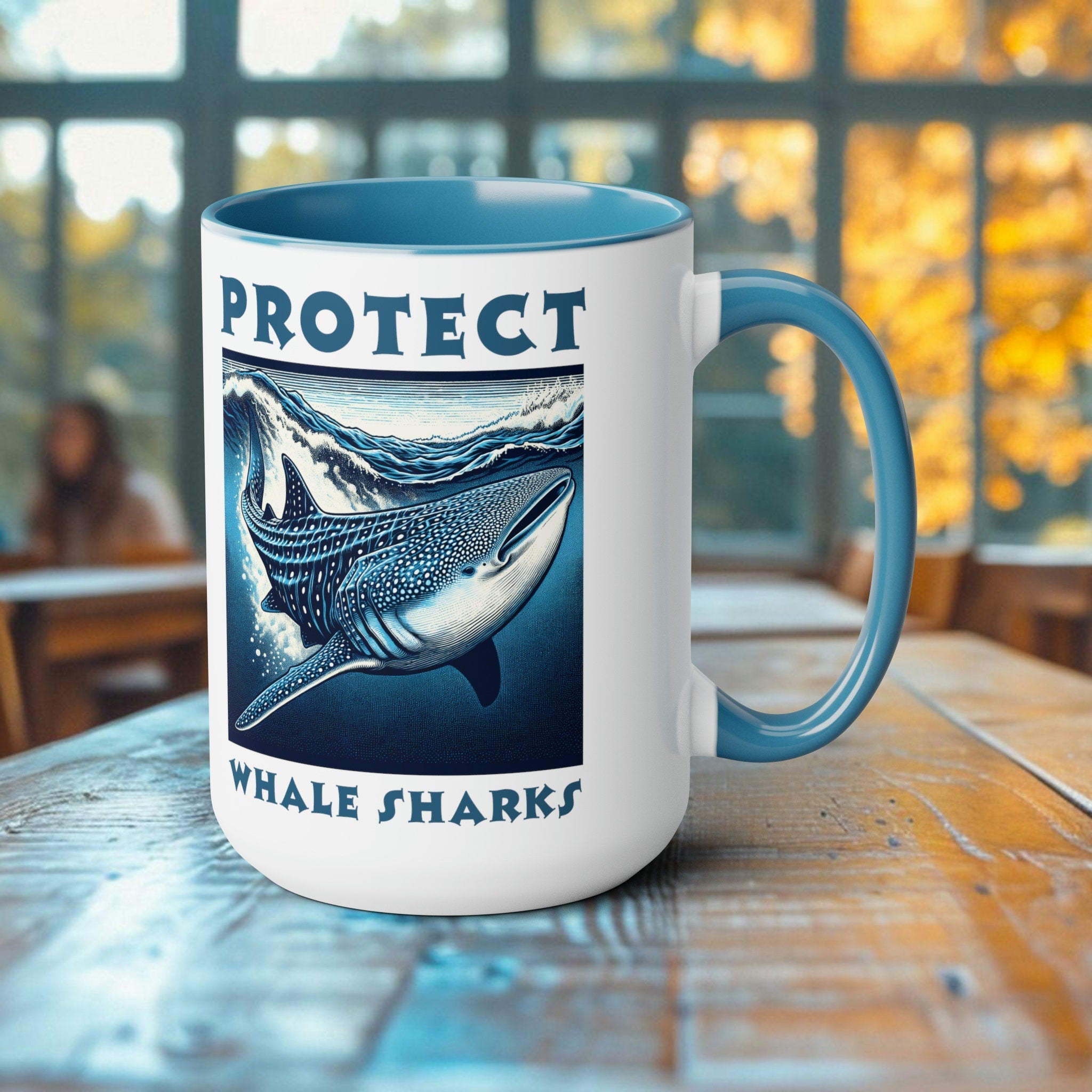 Whale Shark Mug - Elegant Woodcut Marine Design Coffee Cup - Ocean Lover Gift - Unique Underwater Creature Ceramic Drinkware