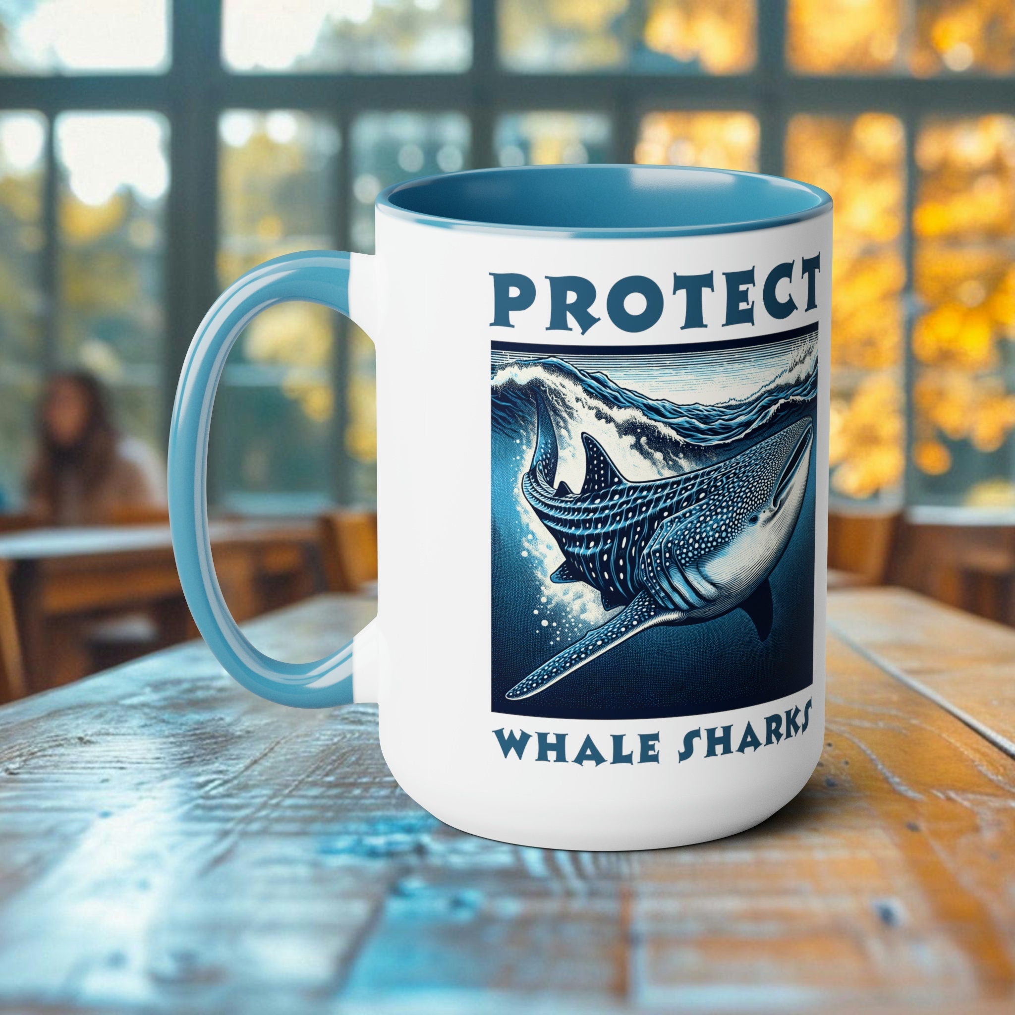 Whale Shark Mug - Elegant Woodcut Marine Design Coffee Cup - Ocean Lover Gift - Unique Underwater Creature Ceramic Drinkware