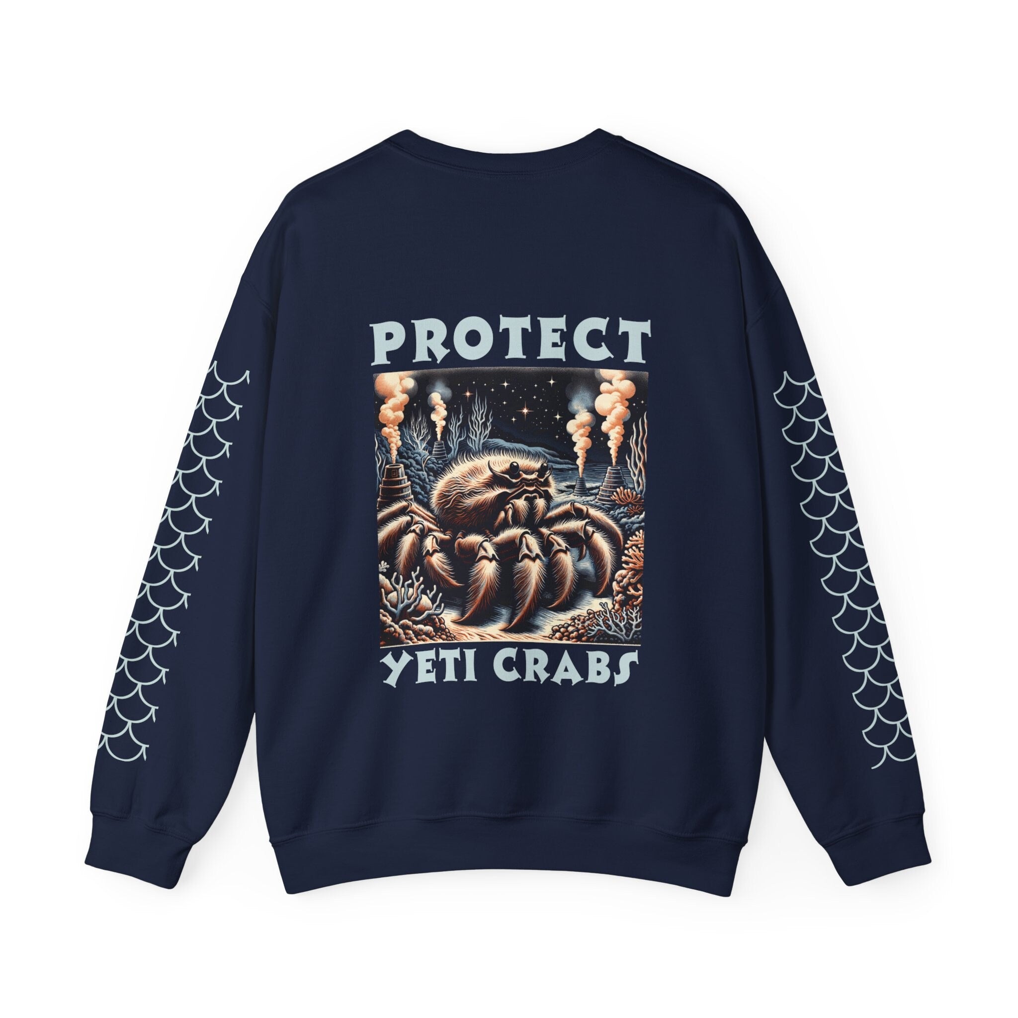 Yeti Crab Sweatshirt - Unique Woodcut Design Kiwa Hirsuta Pullover - Artistic Ocean Life Marine Biology Unisex Crewneck Top